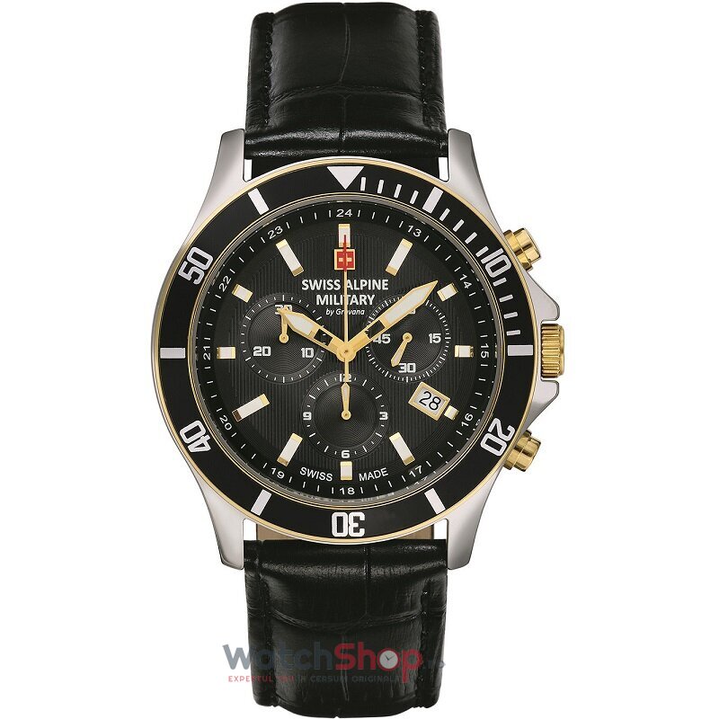 Ceas Original Swiss Alpine Military Sport Negru 7022.9547 Cronograf pentru Barbati cu Comanda Online