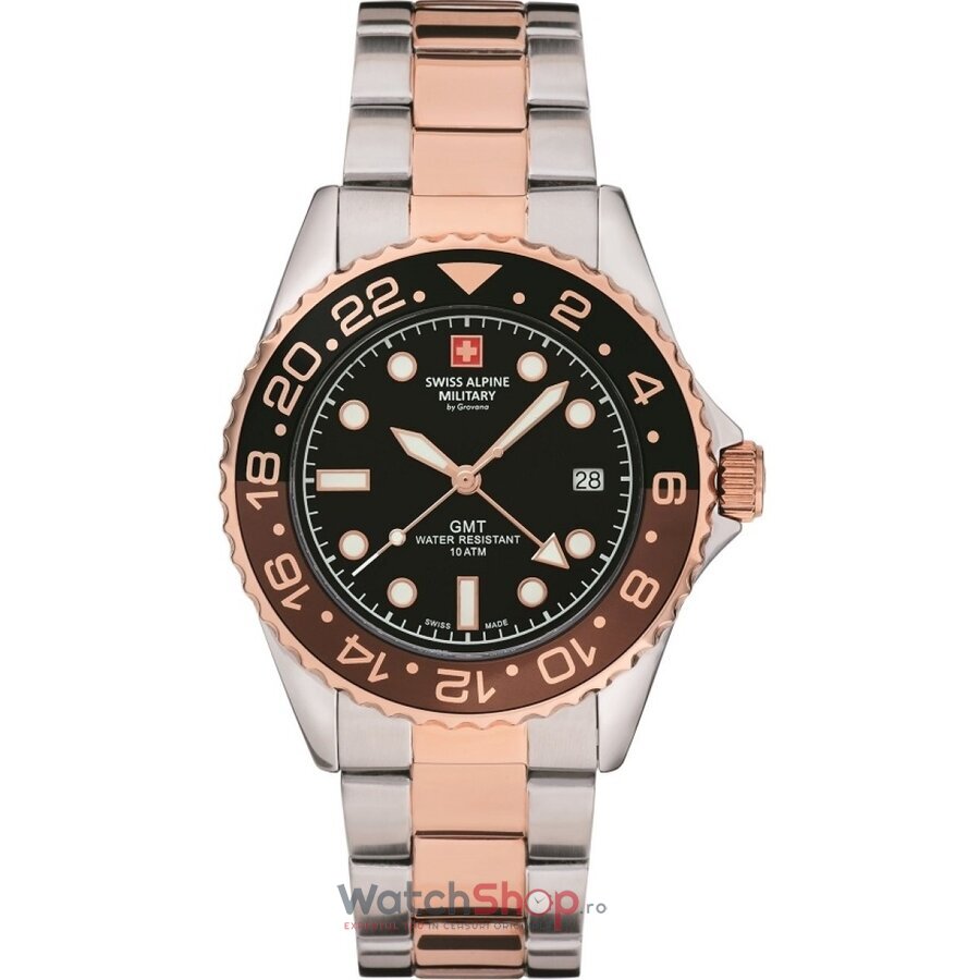 Ceas Original Swiss Alpine Military Sport Negru BY GROVANA SAM7052.1154 GMT Diver pentru Barbati cu Comanda Online