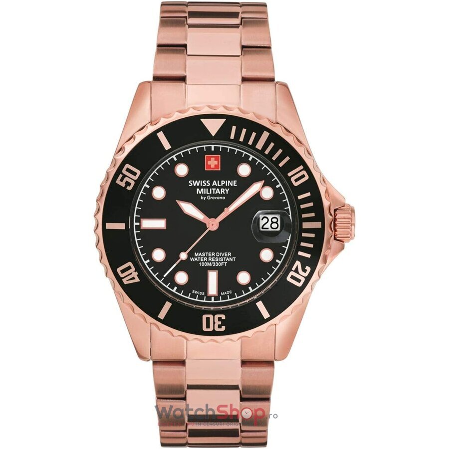 Ceas Original Swiss Alpine Military Sport Negru BY GROVANA SAM7053.1167 Master Diver pentru Barbati cu Comanda Online