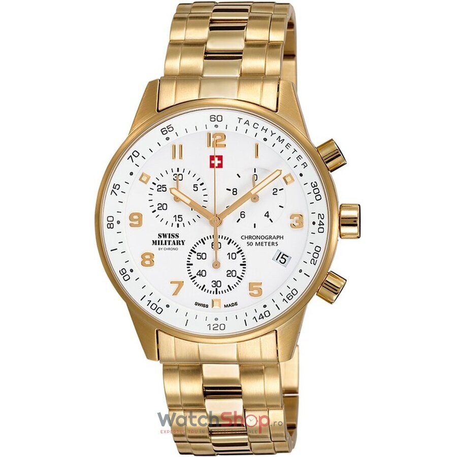 Ceas Original Swiss Military Casual Alb by CHRONO SM34012.03 Cronograf pentru Barbati cu Comanda Online