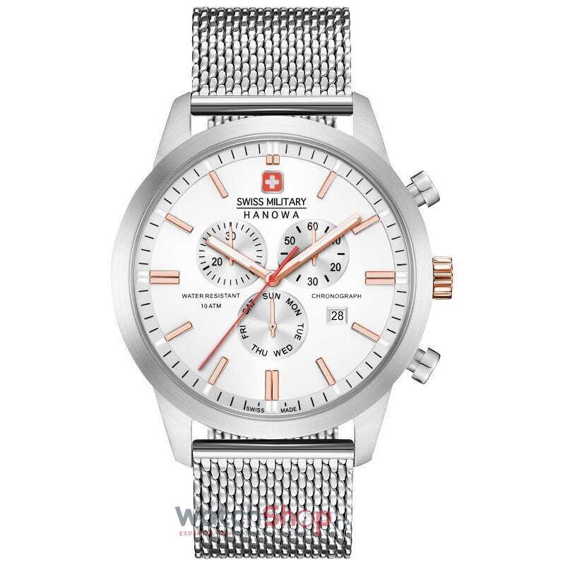 Ceas Original Swiss Military Casual Alb by HANOWA 06-3332.04.001.09 Chrono II pentru Barbati cu Comanda Online