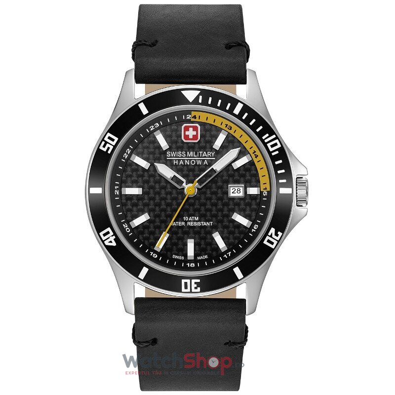 Ceas Original Swiss Military Sport Negru Carbon by HANOWA 06-4161.2.04.007.20 Flagship Racer pentru Barbati cu Comanda Online