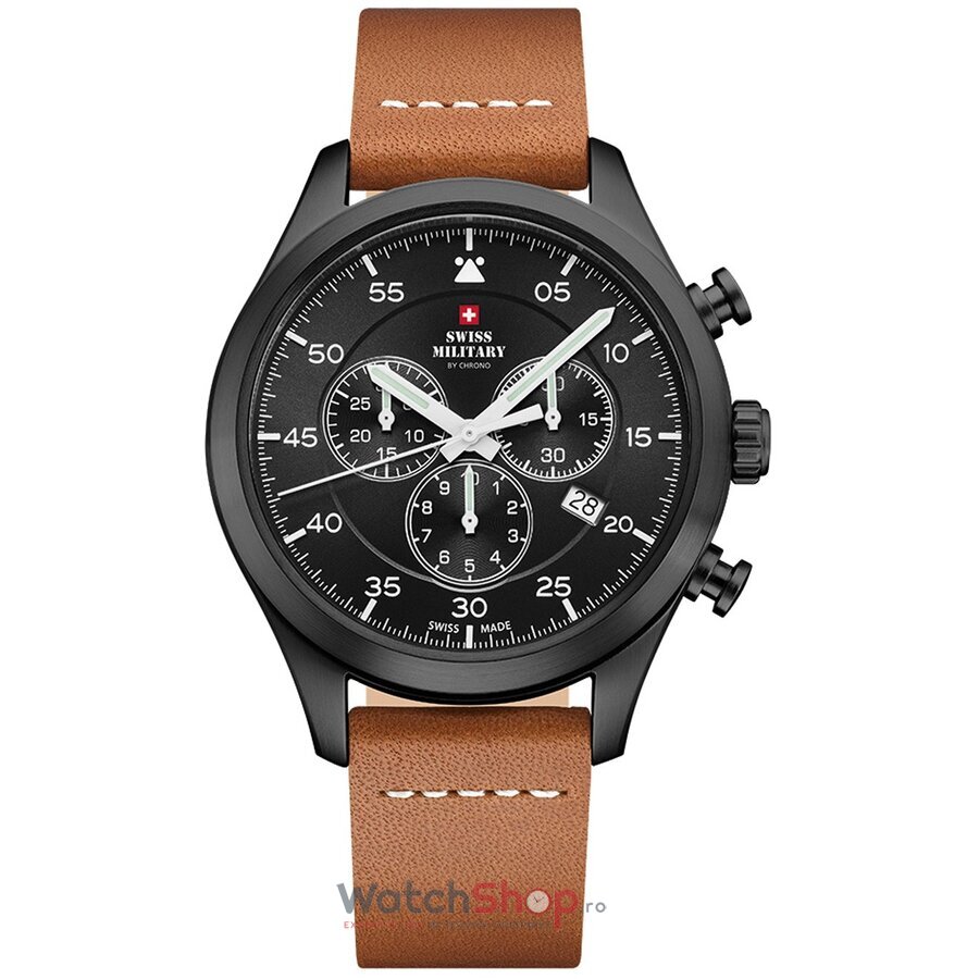 Ceas Original Swiss Military Sport Negru by Chrono SM34076.08 Cronograf pentru Barbati cu Comanda Online