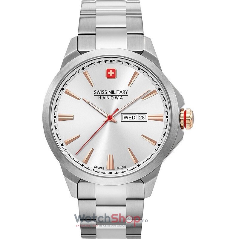 Ceas Original Swiss Military Hanowa Clasic Argintiu DAY-DATE 06-5346.04.001 pentru Barbati cu Comanda Online