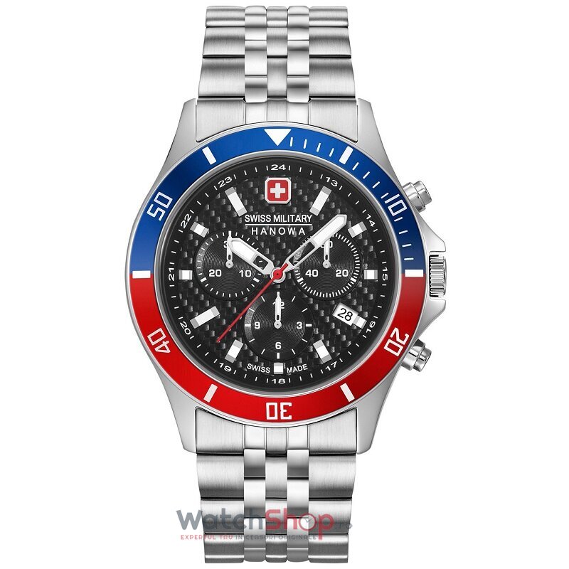 Ceas Original Swiss Military Hanowa Sport Negru FLAGSHIP RACER CHRONO 06-5337.04.007.34 pentru Barbati cu Comanda Online