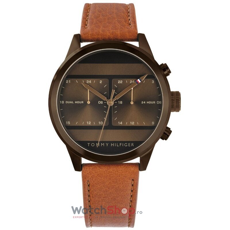 Ceas Original Tommy Hilfiger Casual Maro Dual Time 1791594 pentru Barbati cu Comanda Online