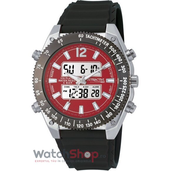 Ceas Q&Q Casual-Sport Barbatesc ATTRACTIVE DE00J312Y GT COUPE Rosu Quartz cu Comanda Online