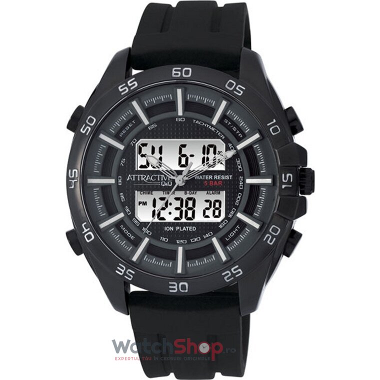 Ceas Q&Q Casual-Sport Barbatesc ATTRACTIVE DE08J532Y GT COUPE Negru Quartz cu Comanda Online