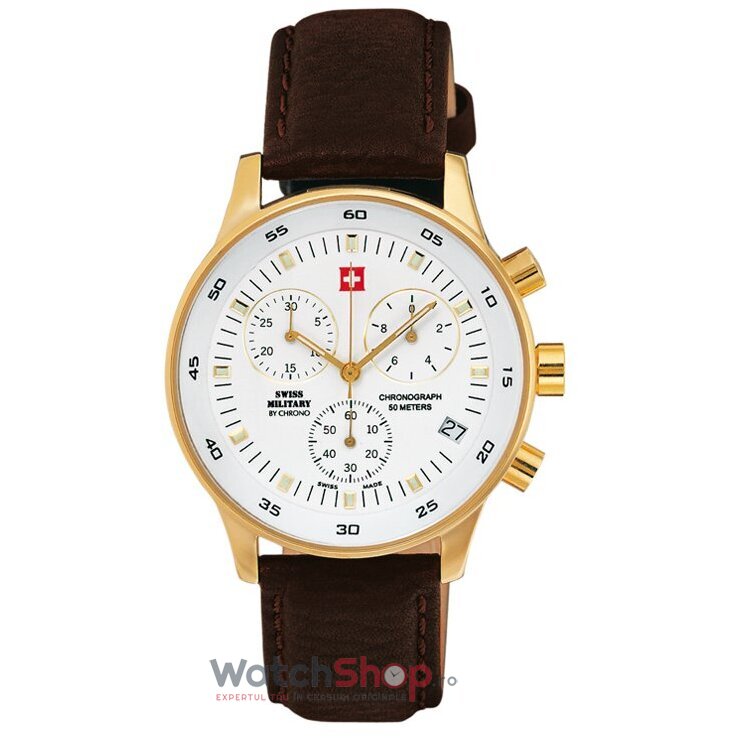 Ceas Swiss Military Original Barbatesc Casual Alb by CHRONO SM30052.05 Cronograf Quartz cu Comanda Online