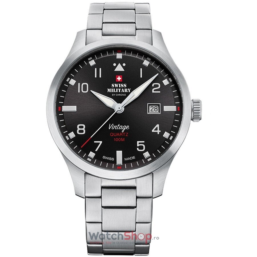 Ceas Swiss Military Original Barbatesc Casual Negru by Chrono SM34078.01 Vintage Quartz cu Comanda Online