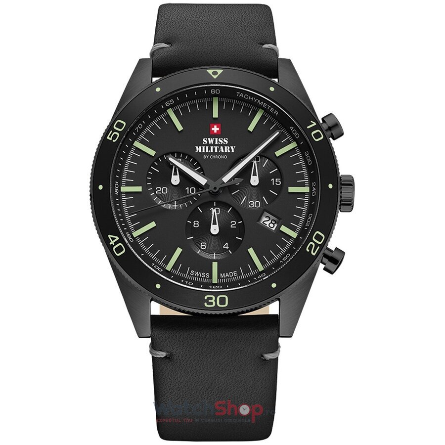 Ceas Swiss Military Original Barbatesc Sport Negru by Chrono SM34079.08 Cronograf Quartz cu Comanda Online