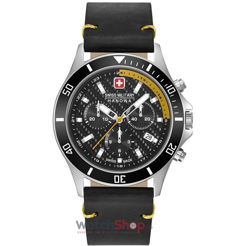 Ceas Swiss Military Hanowa Original Barbatesc Sport Negru FLAGSHIP RACER CHRONO 06-4337.04.007.20 Quartz cu Comanda Online