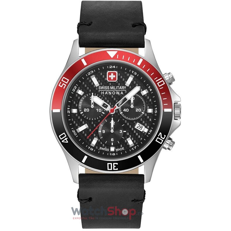 Ceas Swiss Military Hanowa Original Barbatesc Sport Negru FLAGSHIP RACER CHRONO 06-4337.04.007.36 Quartz cu Comanda Online