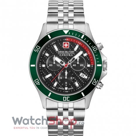 Ceas Swiss Military Hanowa Original Barbatesc Sport Negru FLAGSHIP RACER CHRONO 06-5337.04.007.06 Quartz cu Comanda Online