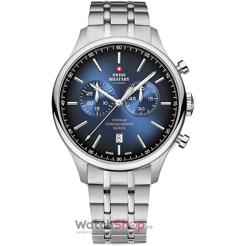 Ceas Swiss Military by Chrono Original Barbatesc Elegant Albastru VINTAGE SM30192.07 Cronograf Quartz cu Comanda Online