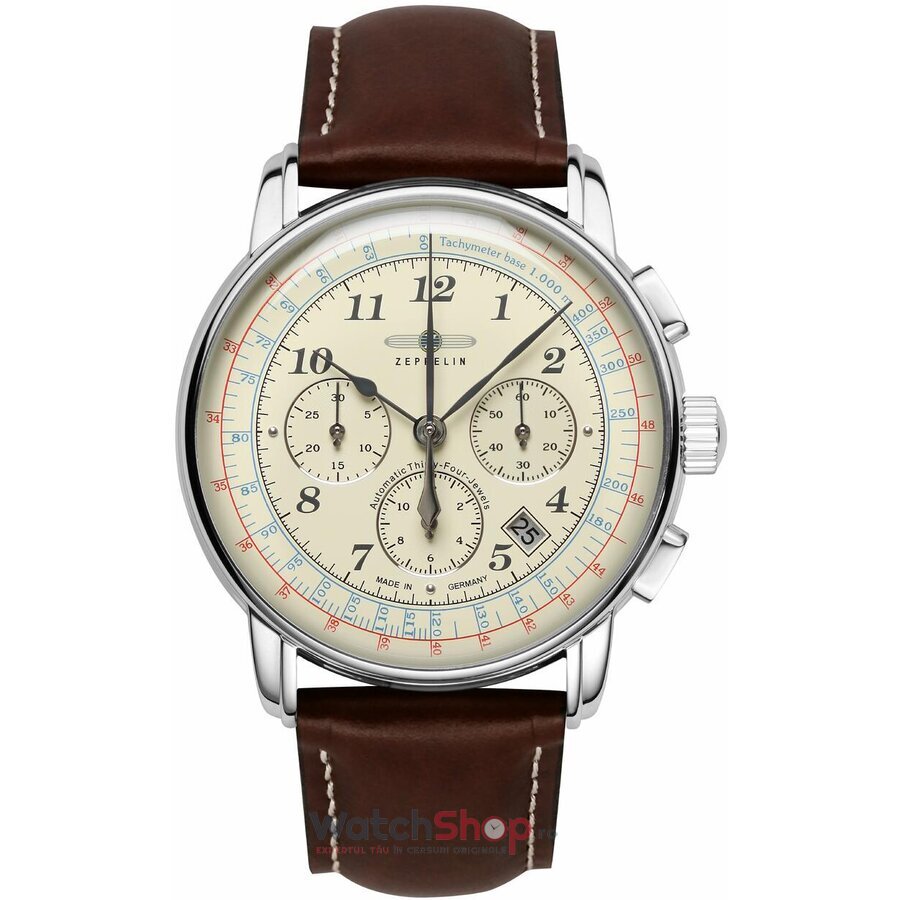 Ceas Zeppelin Original Barbatesc Sport Bej LZ126 LOS ANGELES 7624-5 Cronograf Automatic cu Comanda Online