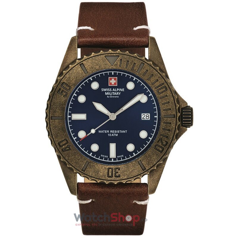 Ceas de Mana Swiss Alpine Military Sport Albastru DIVER VINTAGE 7051.1585 pentru Barbati cu Comanda Online