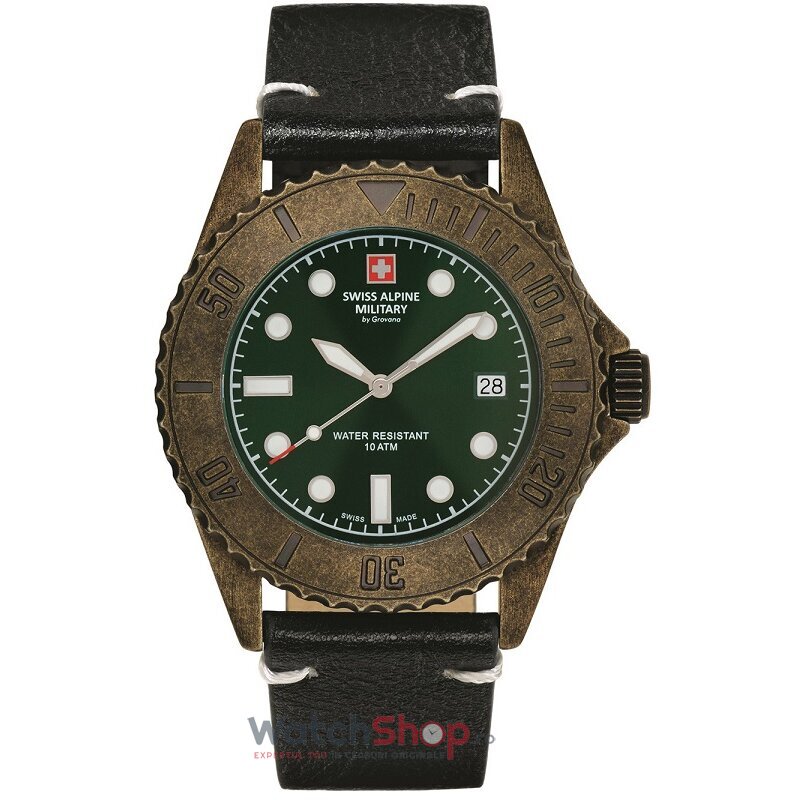 Ceas de Mana Swiss Alpine Military Sport Verde DIVER VINTAGE 7051.1583 pentru Barbati cu Comanda Online