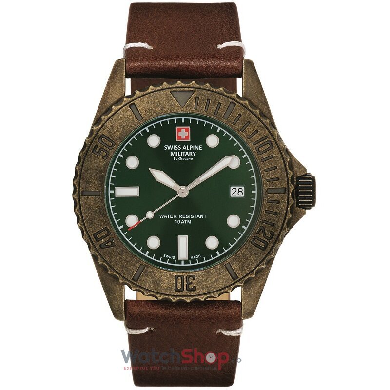 Ceas de Mana Swiss Alpine Military Sport Verde DIVER VINTAGE 7051.1584 pentru Barbati cu Comanda Online